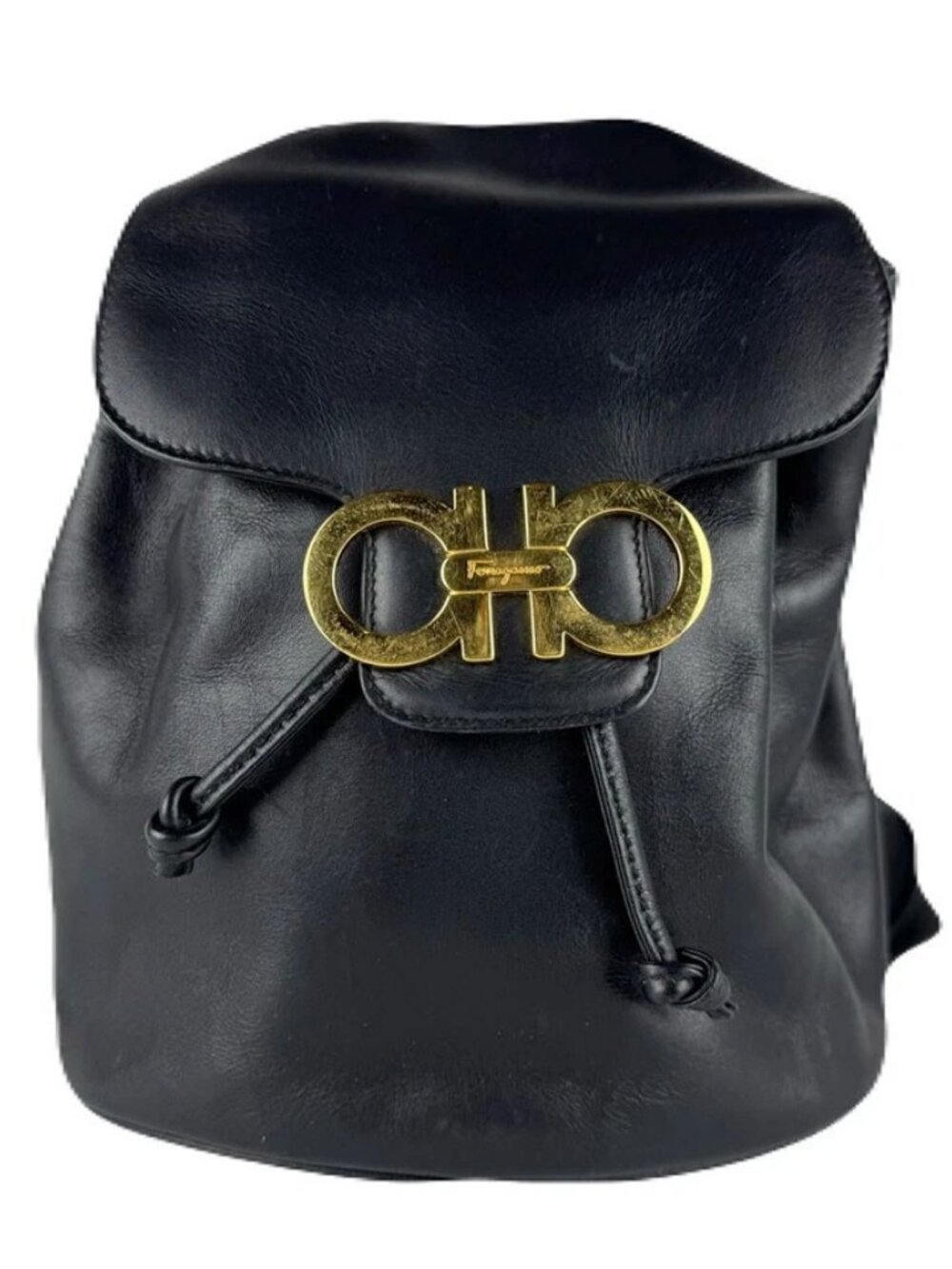 Salvatore Ferragamo Gancini Backpack Black Leather/Goldtone